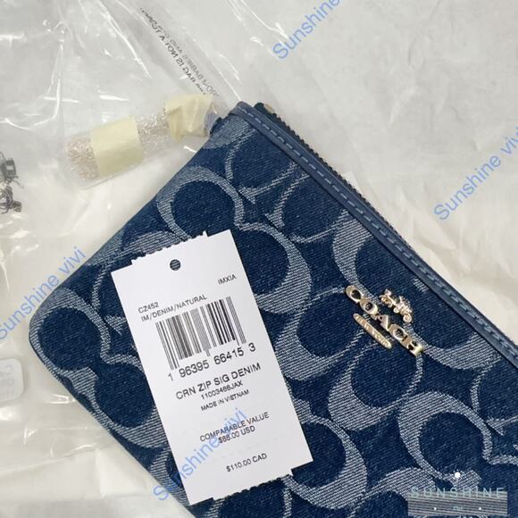 NWT Limited Coach CZ452 Signature Denim Corner Zip Wristlet with Cherry Charm - Picture 9 of 9